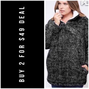 ❄️PLUS//CHARCOAL SPECKLED SHERPA PULLOVER